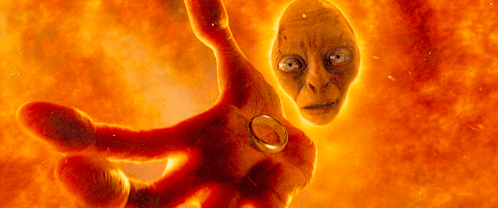 Sméagol-Gollum (Andy Serkis), finally reunited with his "Precious," but not in the way he imagined, in "The Lord of the Rings: The Return of the King." (New Line Cinema)