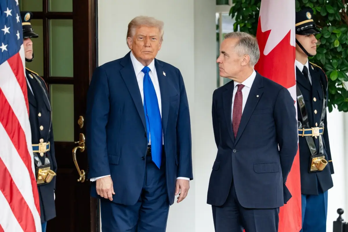 November US Trade Deficit Widens 94 Percent After Reaching 16-Year Low | USNN World News President Donald Trump greets Canadian Prime Minister Mark Carney at the White House in Washington on Oct. 7, 2025. (Madalina Kilroy/The Epoch Times)