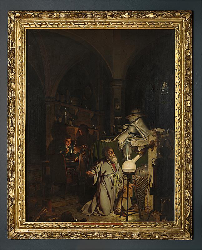 “The Alchymist, in Search of the Philosophers Stone, Discovers Phosphorus, and Prays for the Successful Conclusion of His Operation as was the Custom of the Ancient Chymical Astrologers,” 1795, by Joseph Wright of Derby. Oil on canvas; 50 inches by 40 inches. Derby Museum and Art Gallery. (Copyright Derby Museums)