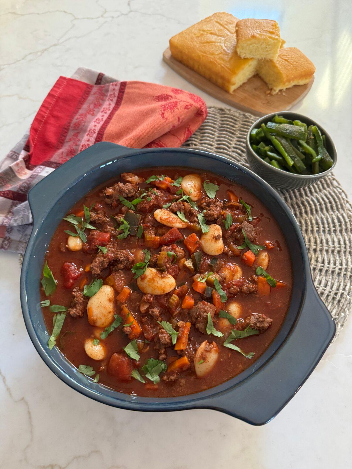 Garnishes take a bowl of chili into party fare. (JeanMarie Brownson/TCA)