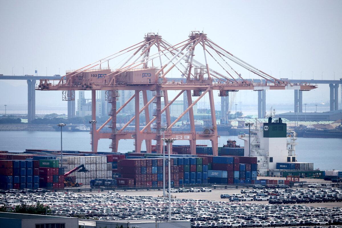 Vehicles prepared for export at a port in Pyeongtaek, South Korea, on July 31, 2025. (Kim Hong-Ji/Reuters)