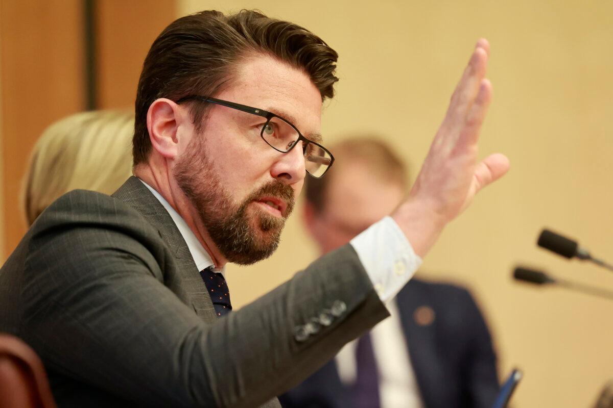 Liberal Senator Jonathon Duniam asks a question at Parliament House in Canberra, Australia, on Oct. 8, 2025. (Hilary Wardhaugh/Getty Images)