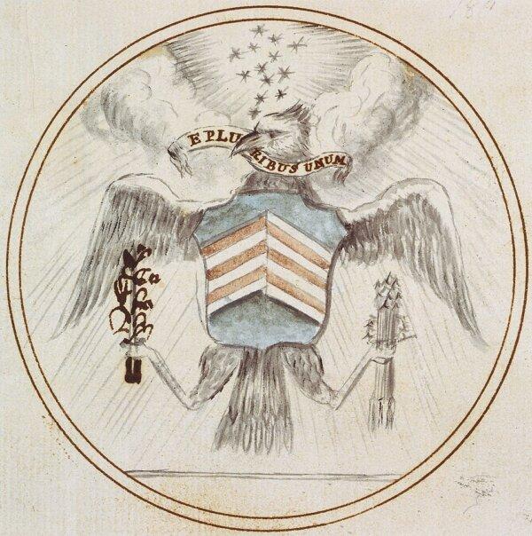 A preliminary version of the Great Seal of the United States proposed by Charles Thomson in 1793. (Public Domain)