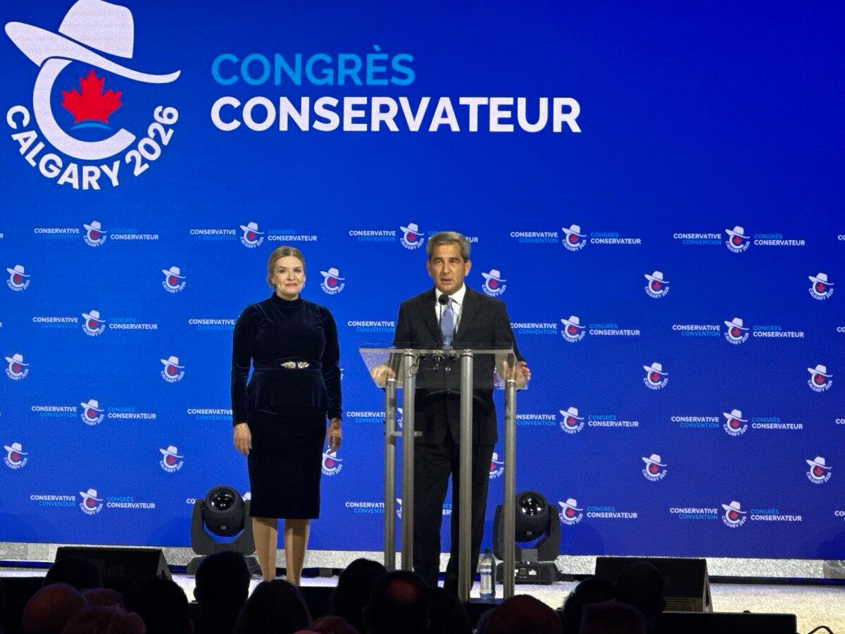 Conservative MPs Stephanie Kusie and Pierre Paul-Hus take part in the 2026 Conservative Party convention at the BMO Centre in Calgary on Jan. 29, 2026. (Omid Ghoreishi/The Epoch Times)
