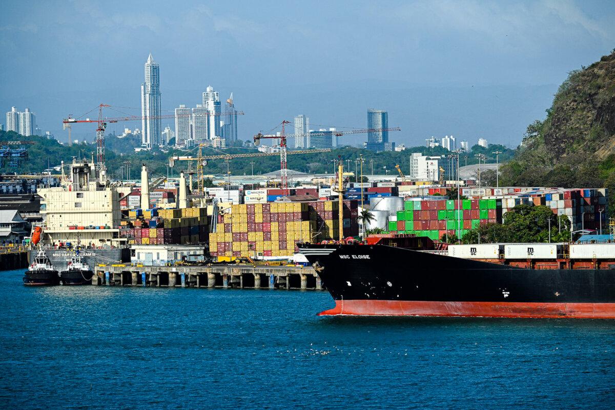 A cargo ship waits at Balboa Port before crossing the Panama Canal, in Panama City on Feb. 4, 2025. (Martin Bernetti/AFP via Getty Images)