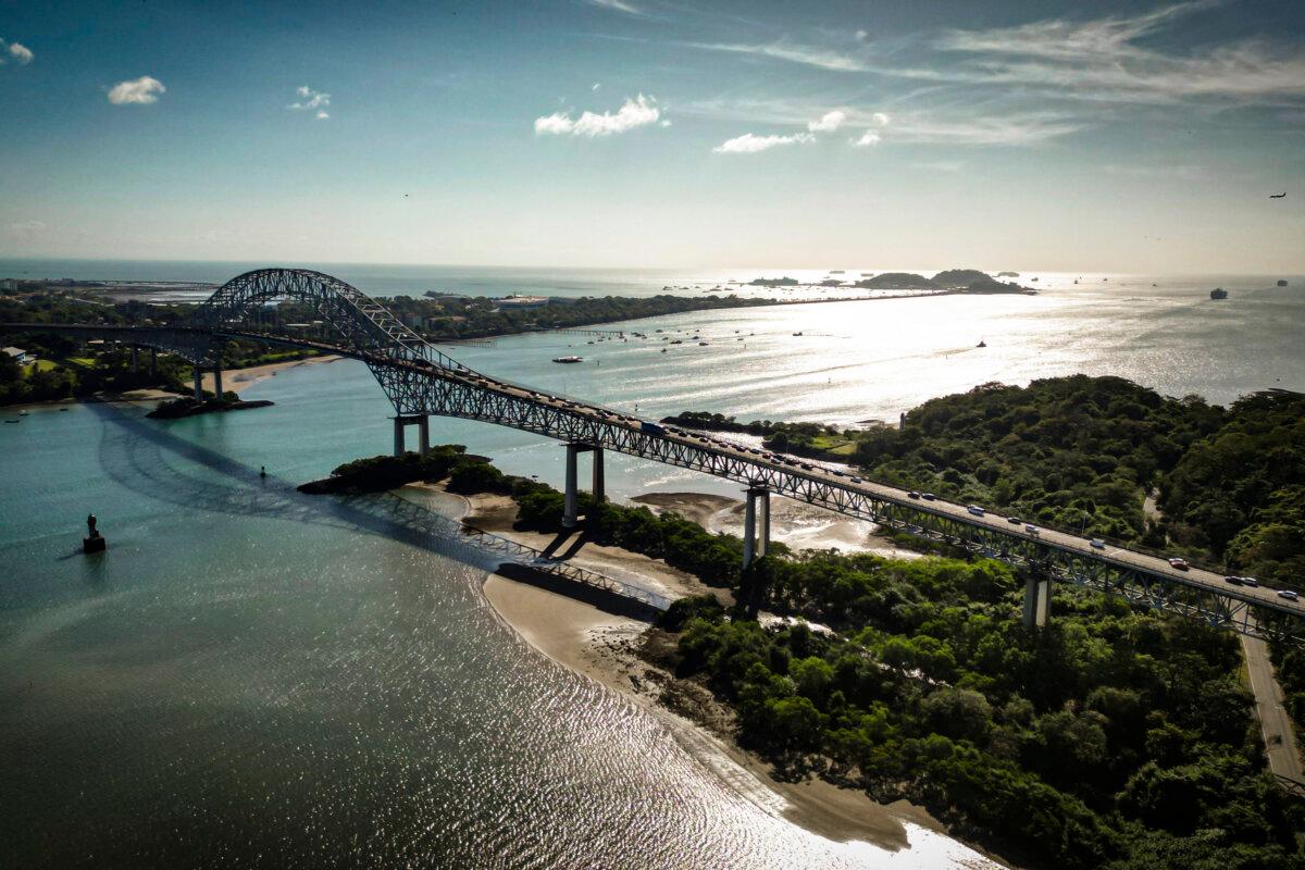 Aerial view of the Bridge of the Americas at the Pacific entrance of the Panama Canal, located next to the port of Balboa in Panama City on Jan. 30, 2026. (Martin Bernetti/AFP via Getty Images)