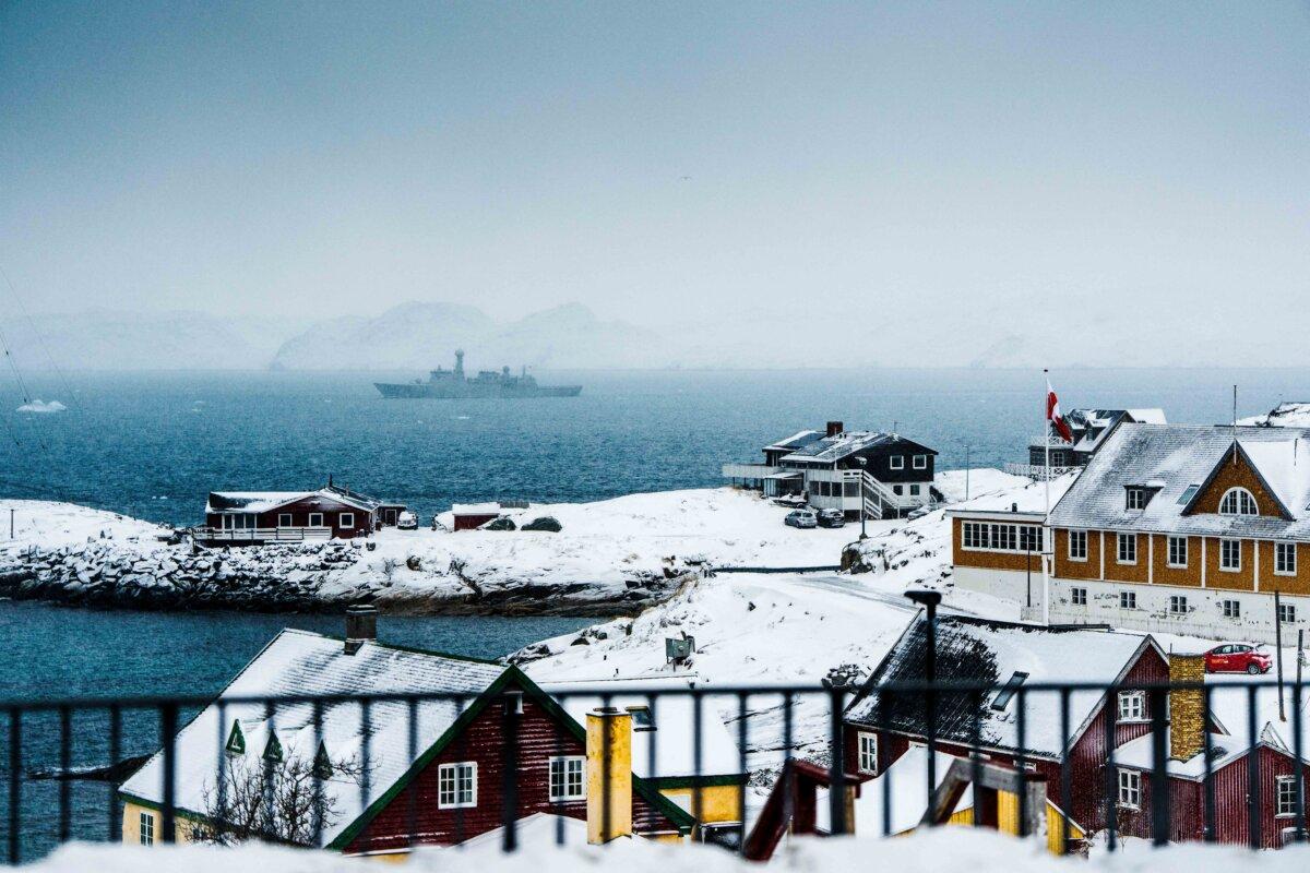 The Danish navy's inspection ship HDMS Vaedderen sails off Nuuk, Greenland, on Jan. 18, 2026. (Mads Claus Rasmussen/Ritzau Scanpix/AFP via Getty Images)