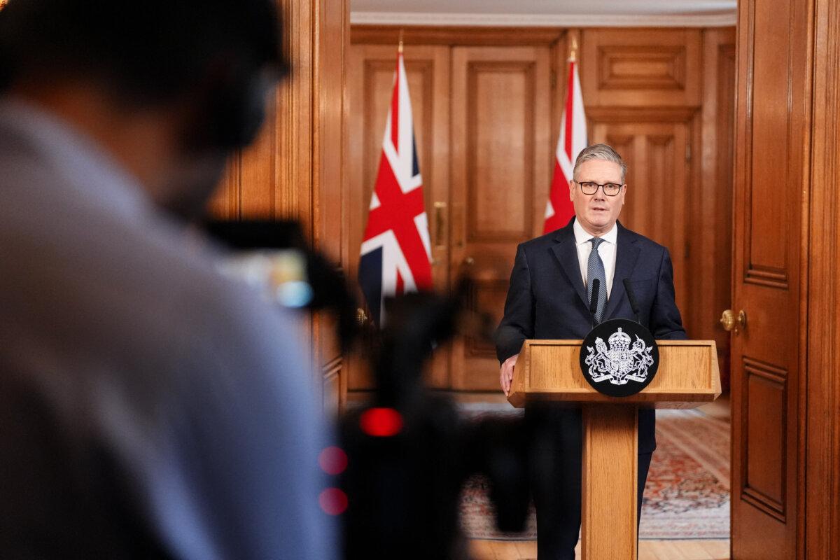 British Prime Minister Keir Starmer speaks as he makes a statement from Downing Street in London on Feb. 28, 2026. (Jonathan Brady/AFP)