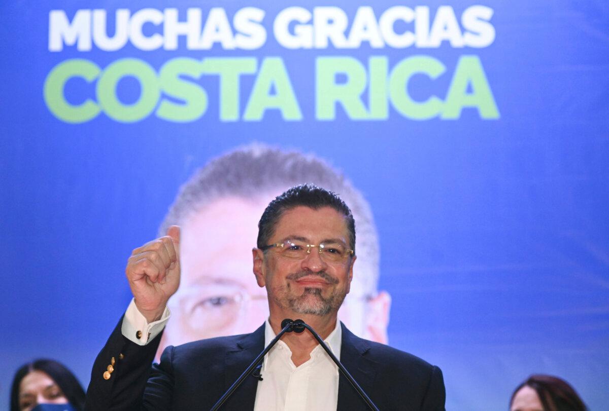 Costa Rican President Rodrigo Chaves speaks to supporters at his headquarters in San Jose, Costa Rica, after winning a presidential runoff election on April 3, 2022. (Carlos Gonzalez/AP Photo)