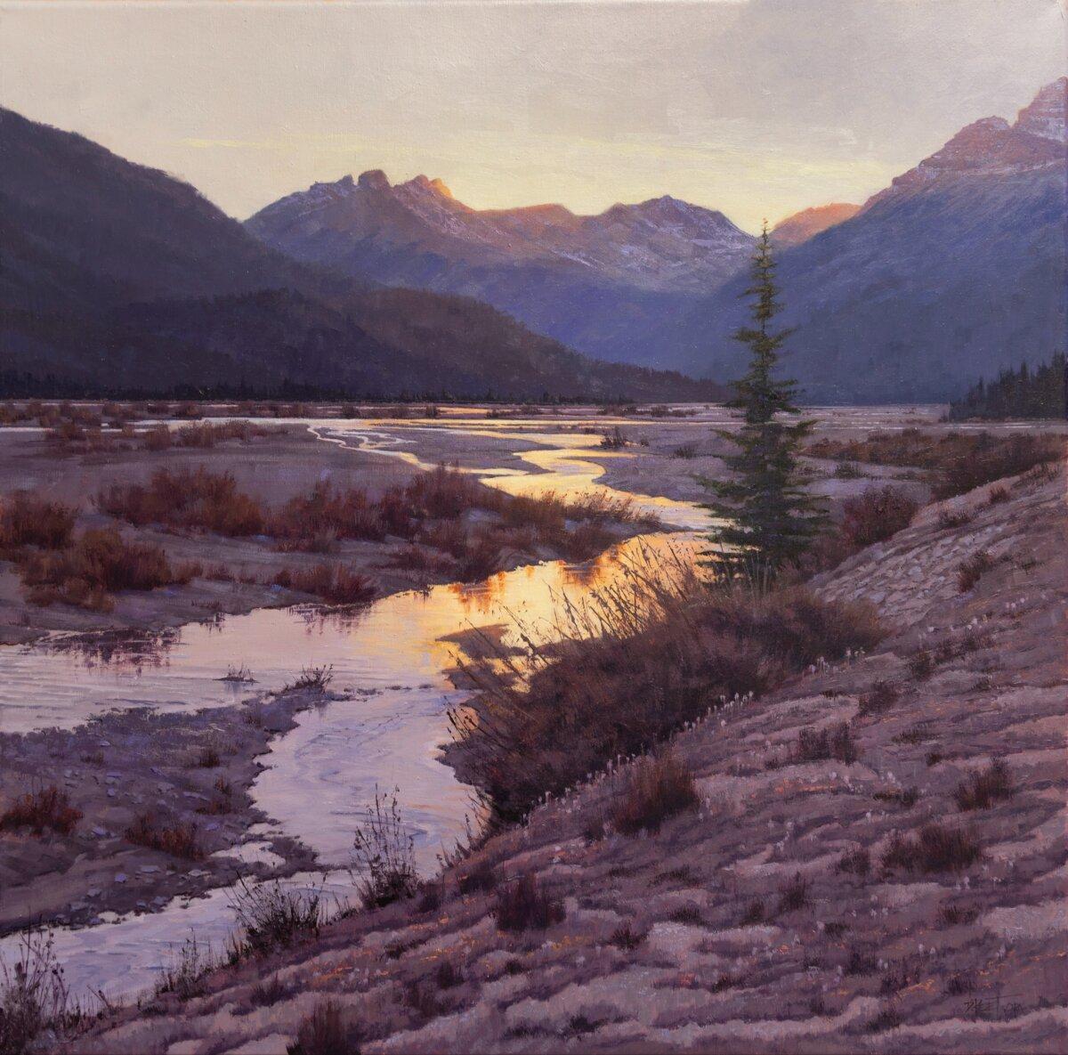 “Lavender Twilight,” 2023, by Darcie Peet. Oil on canvas; 24 inches by 24 inches. Recipient of the First Place Landscape Award at the 18th International ARC Salon. (Courtesy of 18th International ARC Salon)