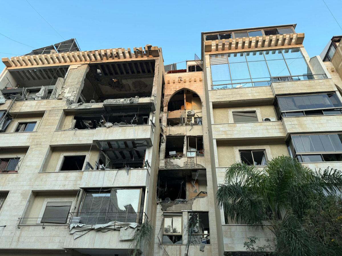 A damaged building is shown after an Israeli airstrike in Beirut's southern suburb of Haret Hreik, Lebanon, on March 2, 2026. (Ibrahim Amro/AFP via Getty Images)