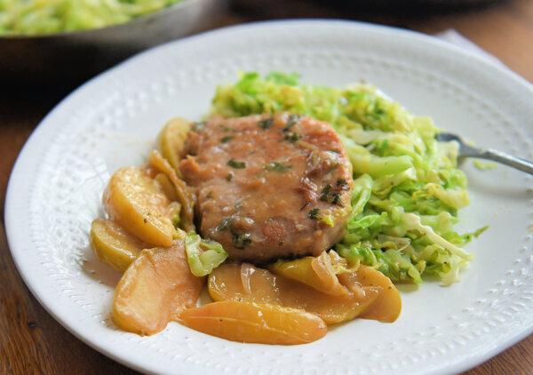 1-Pot Recipe Brings Together Pork Chops, Apples, and Warm Cabbage Slaw
