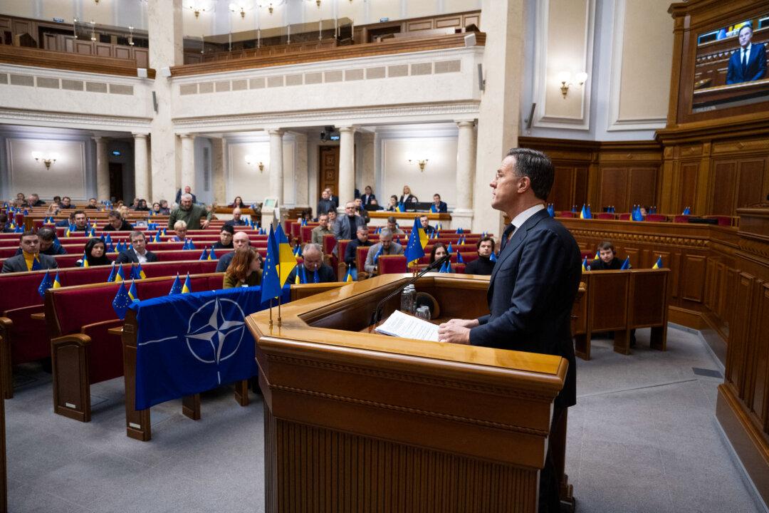 Secretary General of NATO Mark Rutte addresses members of the Ukrainian parliament in Kyiv, on February 3, 2026, amid the Russian invasion of Ukraine. (Photo by ANDRII NESTERENKO / AFP via Getty Images)