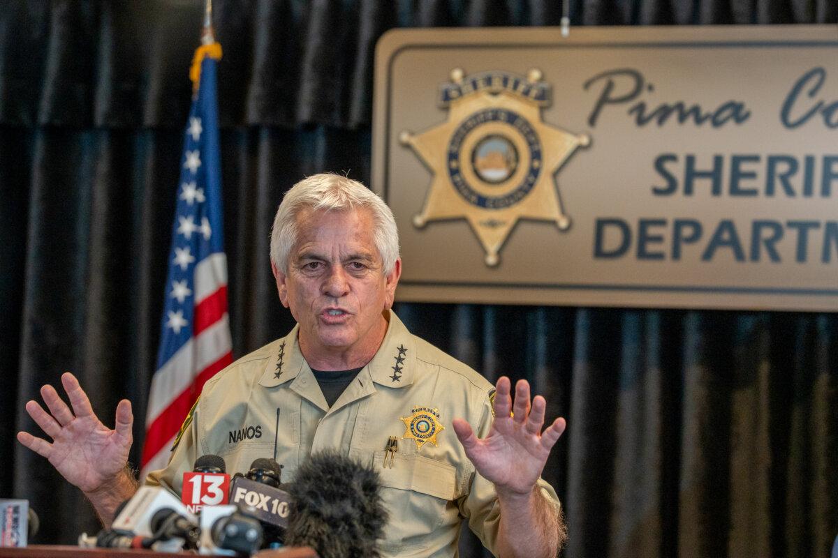 Pima County Sheriff Chris Nanos speaks to the media in Tucson, Ariz., on Feb. 3, 2026. (Jan Sonnenmair/Getty Images)
