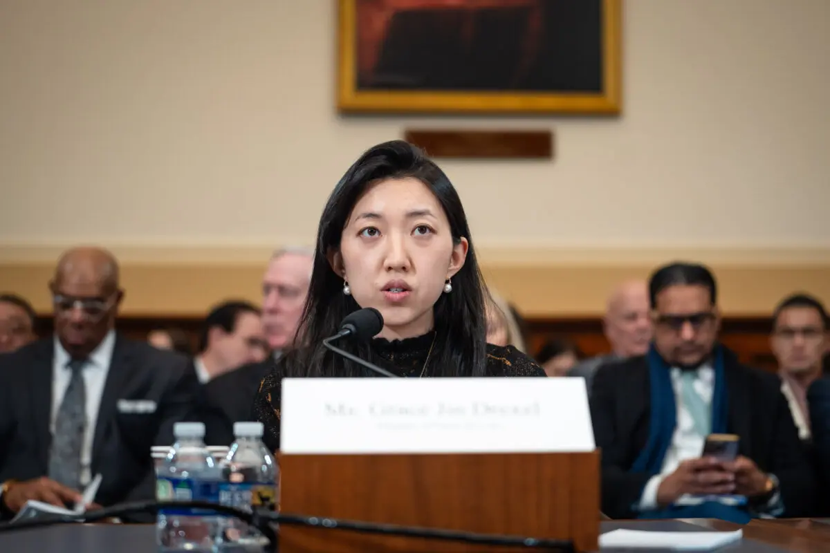 Grace Jin Drexel, daughter of founding pastor Ezra Jin of Zion Church in China, testifies before the House Foreign Affairs Africa Subcommittee on Capitol Hill in Washington on Feb. 4, 2026. (Madalina Kilroy/The Epoch Times)
