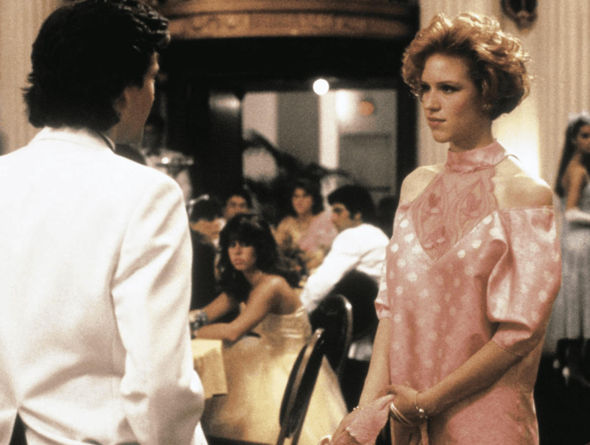 Andie Walsh (Molly Ringwald) shows up at the high school prom looking pretty in pink, in "Pretty in Pink." (Paramount Pictures)