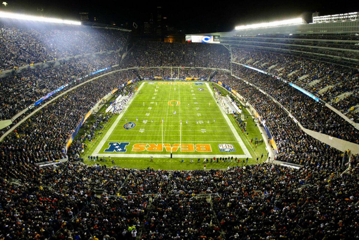 This photo shows a view of the newly renovated Soldier Field, the home of the NFL's Chicago Bears, on Sept. 29, 2003 on opening night of the new stadium against the Green Bay Packers. (Jeff Haynes/AFP via Getty Images)