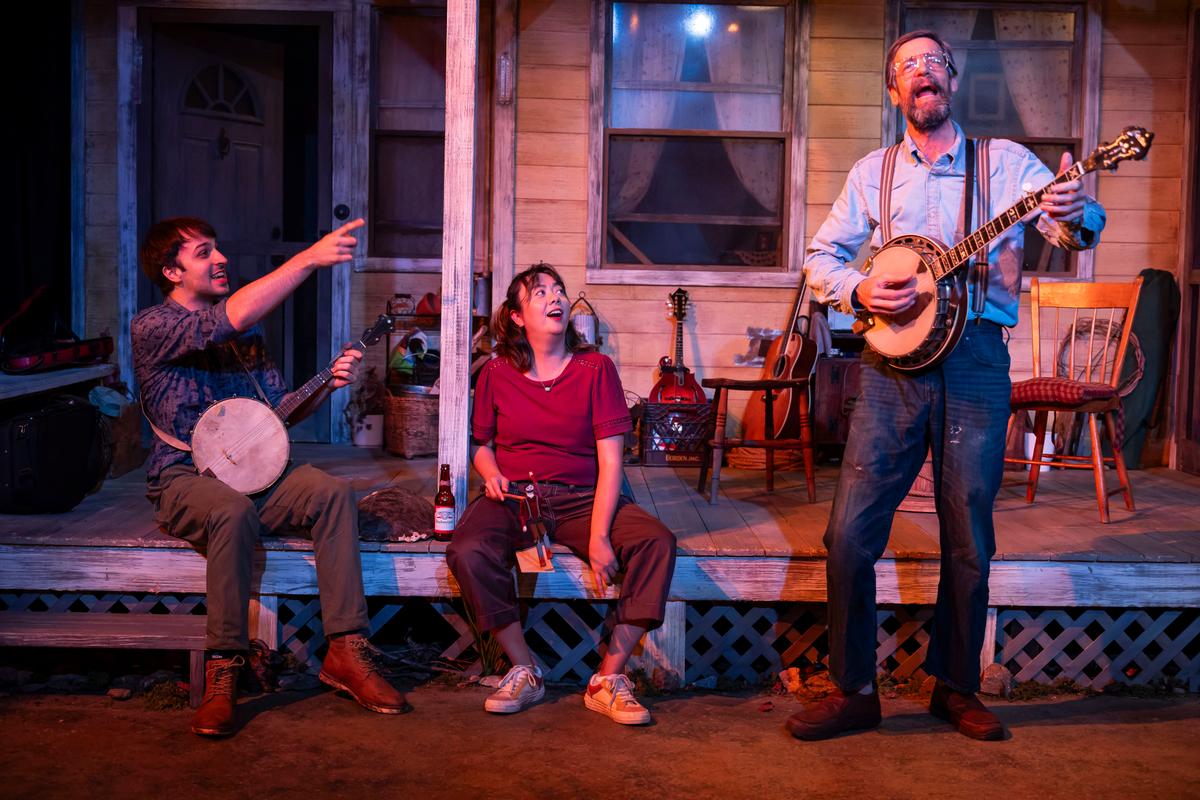 (L–R) Forgiveness can lead to fellowship and renewed friendship, as Beckett (Morgan Morse), Mira (Tora Nogami Alexander) and Edgar (David M. Lutken) discover, in "The Porch on Windy Hill." (Ben Hider)