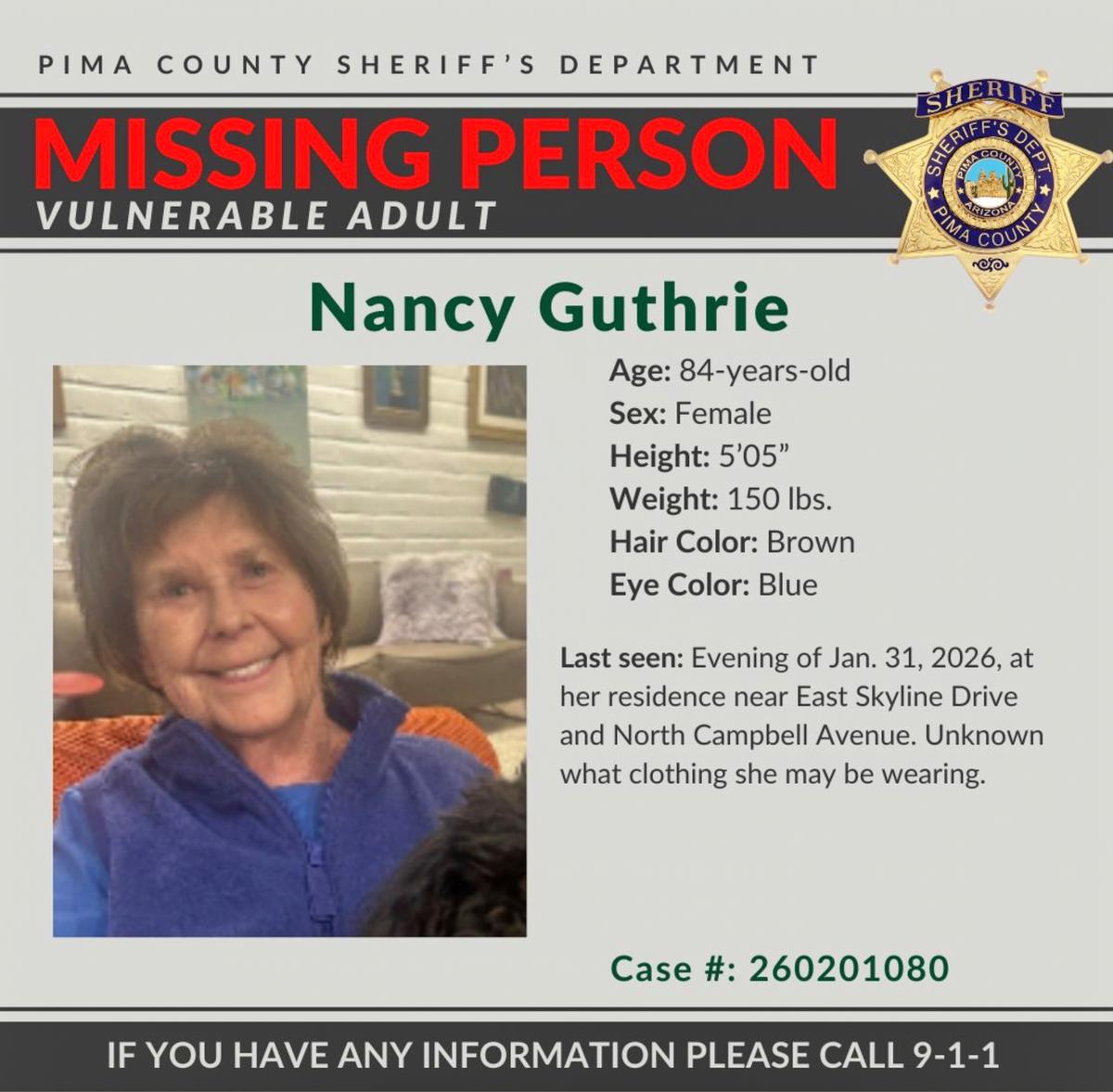 Sheriff Detains Person in Search for Nancy Guthrie