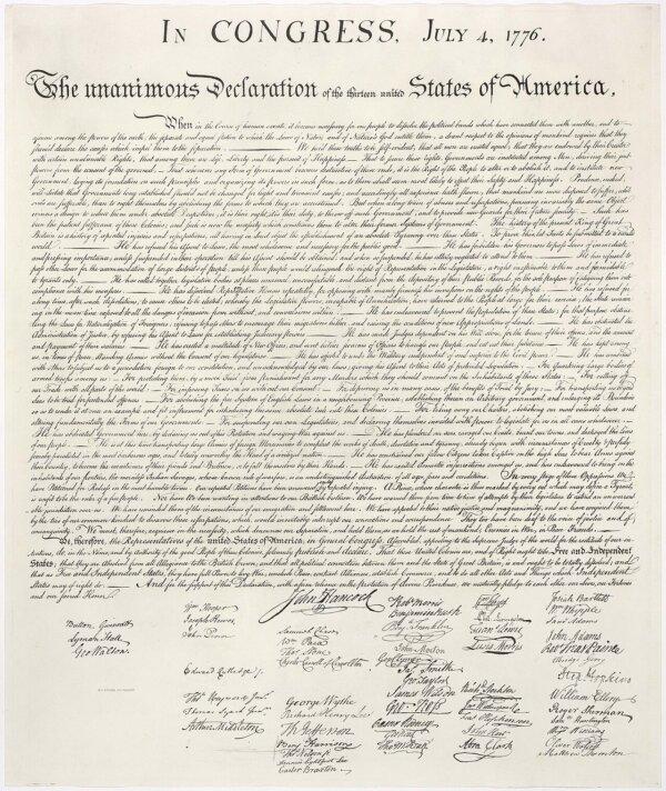 Although this image is of the 1823 copy of the Declaration of Independence, Timothy Matlack's penmanship was preserved. (Public Domain)