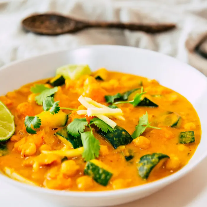 Vegetarian Chickpea, Coconut, and Herb Anti-Inflammatory Yellow Curry in Under 30 Minutes