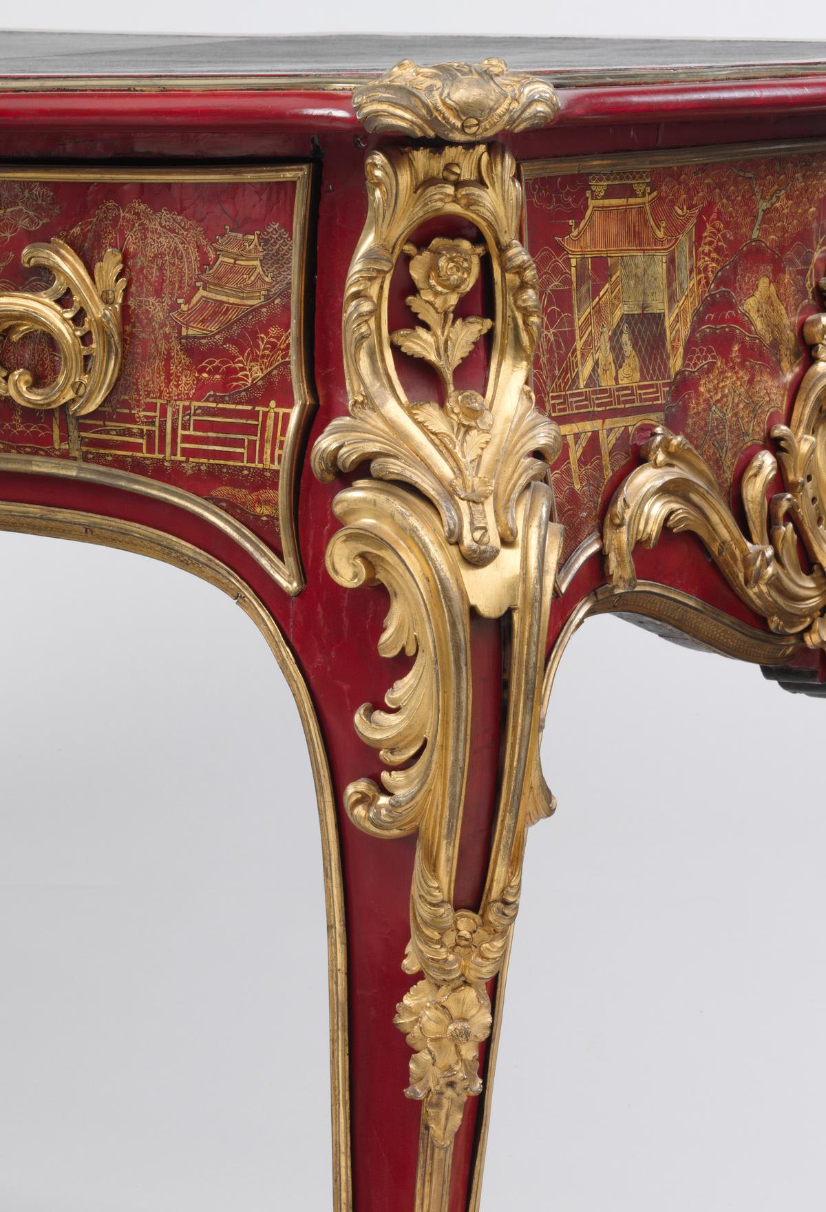 A detail of the leg from the writing table (bureau plat), 1759, by Gilles Joubert. Metropolitan Museum of Art, New York City. (Public Domain)