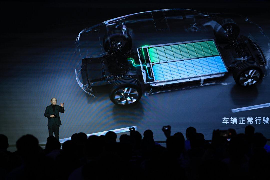 Chinese battery manufacturer CATL’s domestic car business chief technology officer (CTO) Gao Huang speaks before an auto show in Shanghai on April 21, 2025. (Wang Zhao/AFP via Getty Images)