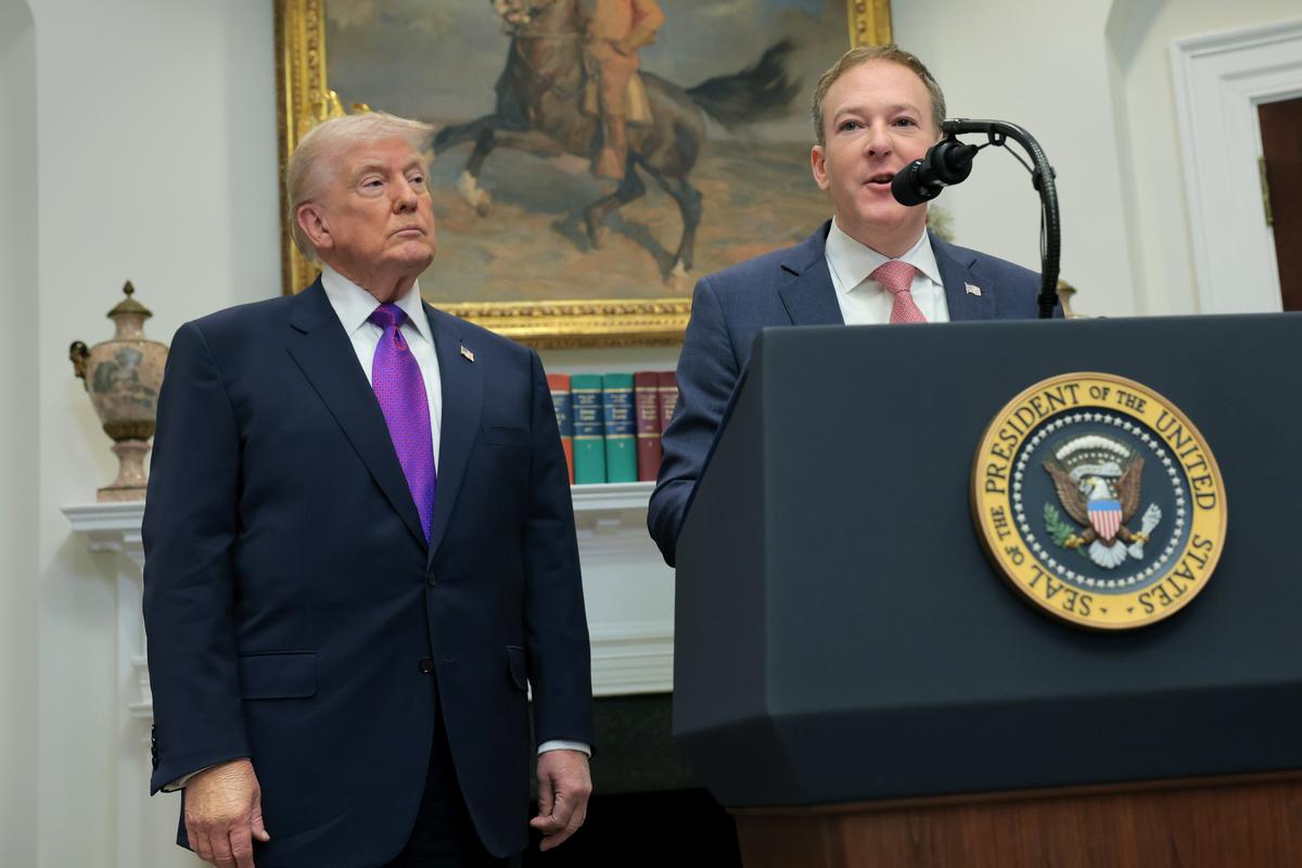 U.S. Environmental Protection Agency Administrator Lee Zeldin (R) speaks alongside President Donald Trump at the White House on Feb. 12, 2026. (Anna Moneymaker/Getty Images)