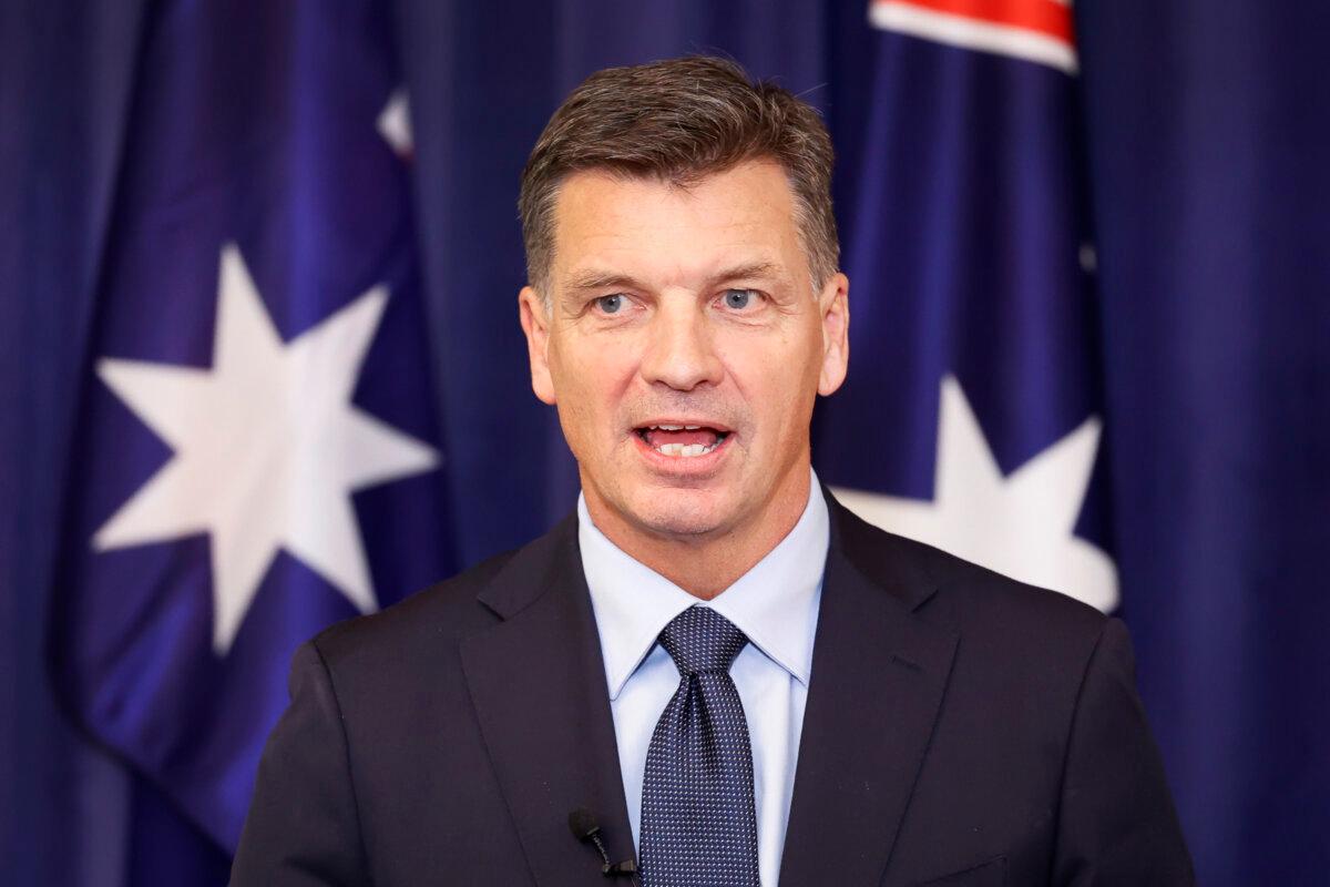 Newly elected Liberal Leader, Angus Taylor, speaks during a press conference at Australian Parliament House in Canberra, Australia, on Feb. 13, 2026. (Hilary Wardhaugh/Getty Images)