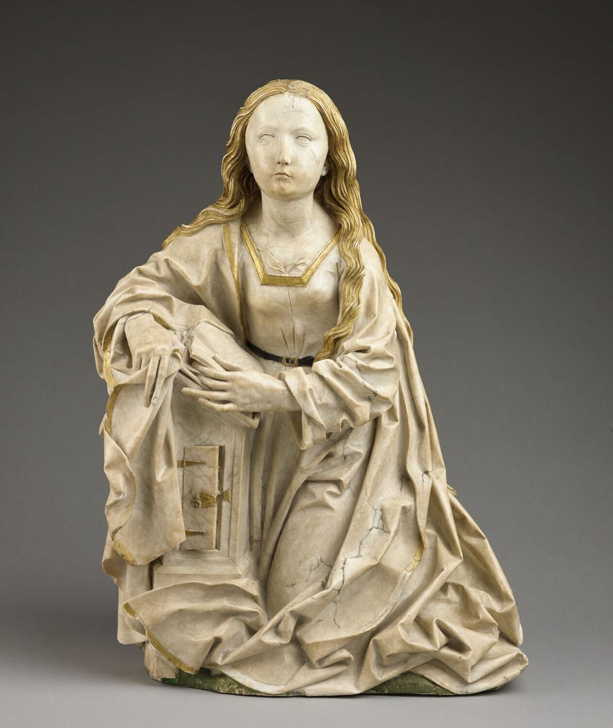 "The Virgin of the Annunciation," circa 1495, by Tilman Riemenschneider. Partially polychrome alabaster; 20 14/16 inches by 15 3/4 inches by 7 1/2 inches. Louvre Museum, Paris. (Stéphane Maréchalle/Louvre Museum)