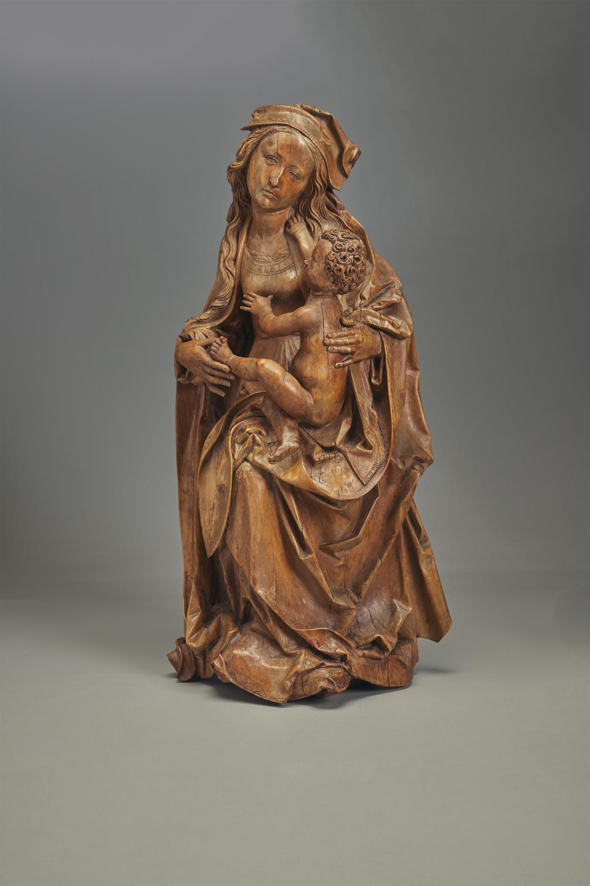 "Virgin and Child Enthroned" (also known as the "Seebenstein Madonna"), circa 1500–1505, by Tilman Riemenschneider. Limewood with traces of polychromy; 36 inches by 17 11/16 inches by 11 13/16 inches. Yale University Art Gallery, Connecticut. (Public Domain)
