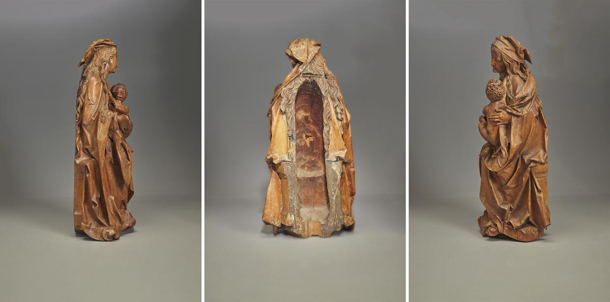 Profile and hollowed views of "Virgin and Child Enthroned" (also known as the "Seebenstein Madonna"), circa 1500–1505, by Tilman Riemenschneider. Yale University Art Gallery, Connecticut. (Public Domain)