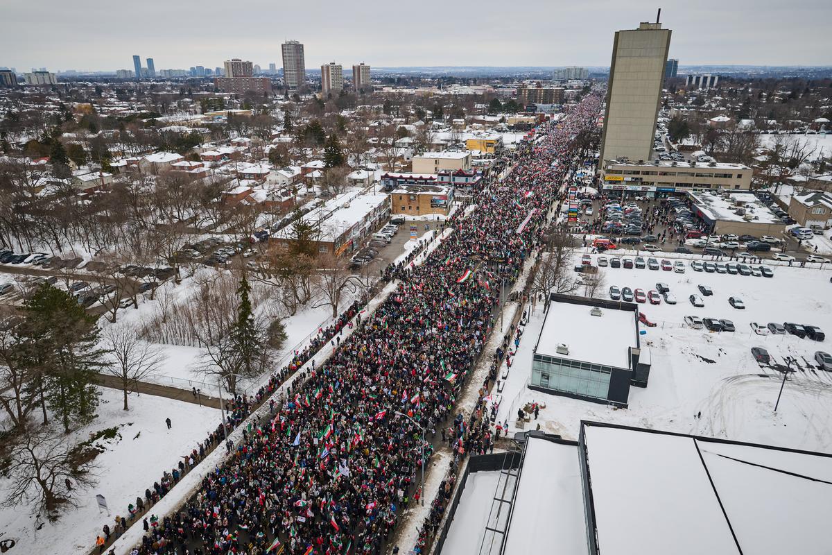 Massive Crowds March in Toronto Rally in Support of Iran Protests