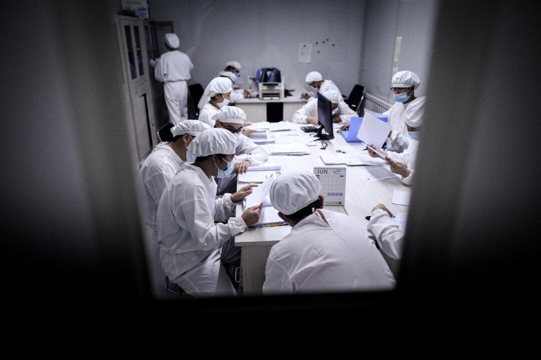 Researchers work in a lab at Yisheng Biopharma in Shenyang, Liaoning Province, China, on June 10, 2020. Dr. Jay Bhattacharya said the National Institutes of Health must strengthen security measures governing foreign research collaborations, citing its past work with the Wuhan Institute of Virology. (Noel Celis/AFP via Getty Images)