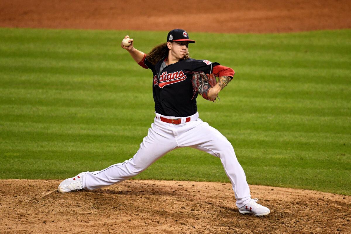 Mike Clevinger #52 of the Cleveland Indians throws a pitch during the eighth inning against the Chicago Cubs in Game Six of the 2016 World Series at Progressive Field in Cleveland, on Nov. 1, 2016. (Jason Miller/Getty Images)