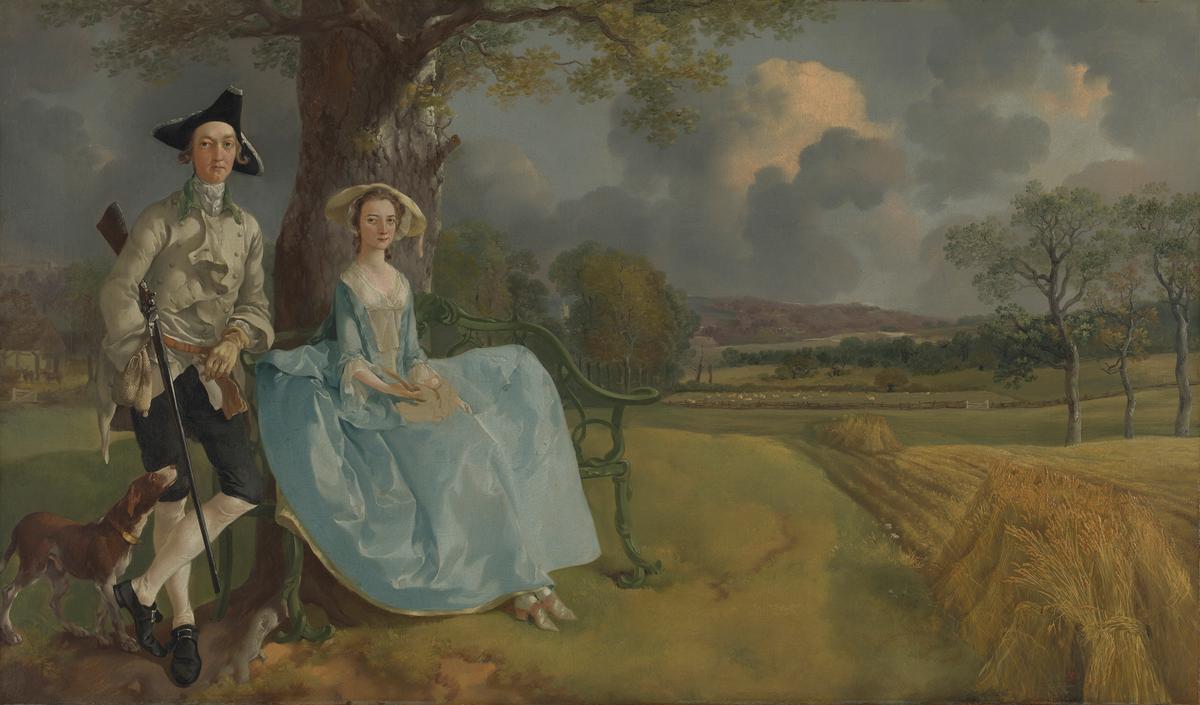 “Mr. and Mrs. Andrews,” circa 1750, by Thomas Gainsborough. Oil on canvas; 27 1/2 inches by 47 inches. (Copyright The National Gallery, London)