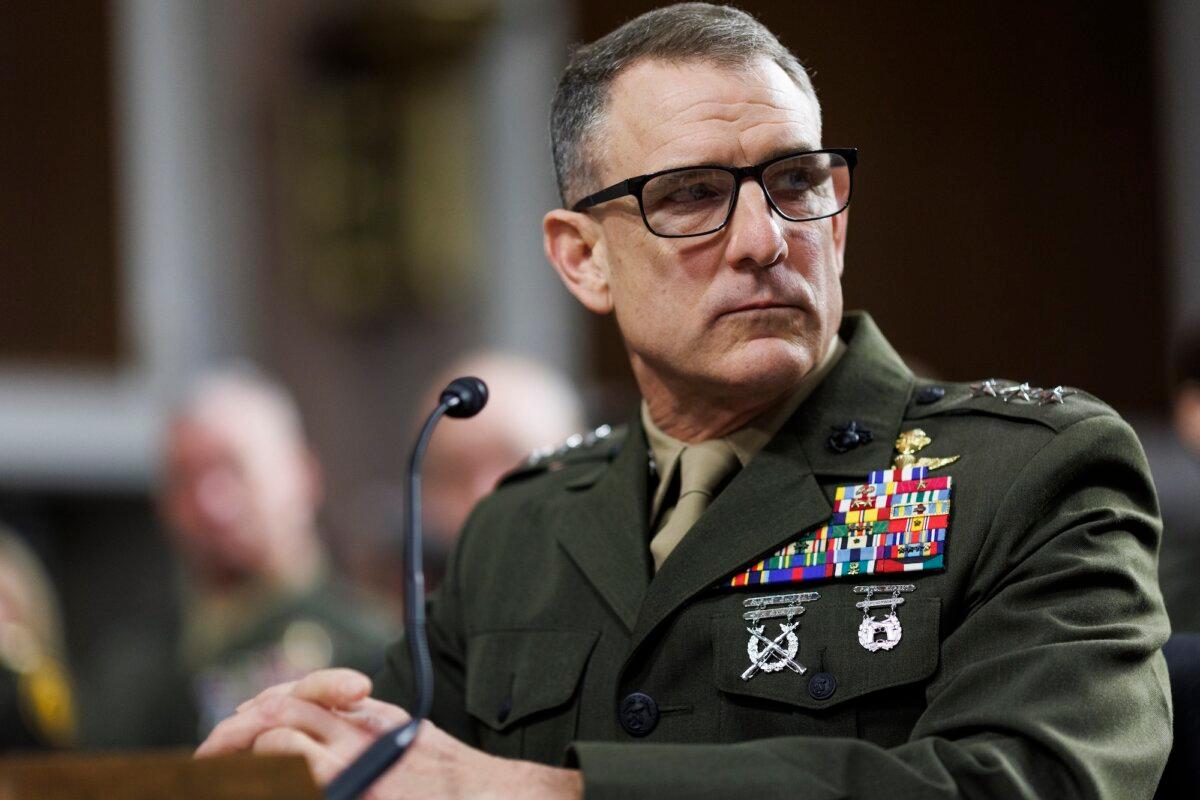 U.S. Marine Corps. Lt. Gen. Francis Donovan looks on during a Senate Armed Services Committee confirmation hearing on Capitol Hill, on Jan. 15, 2026. (Tom Brenner/Getty Images)