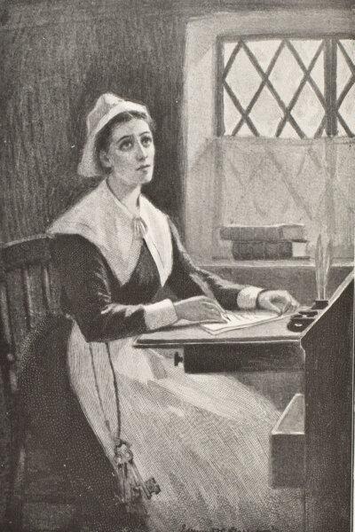 Depiction of Anne Bradstreet, 1898, by Edmund H. Garrett. No portrait made during her lifetime exists. (Public Domain)