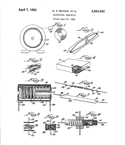 The diagram of Otis Boykin's resistor patent. (Public Domain)