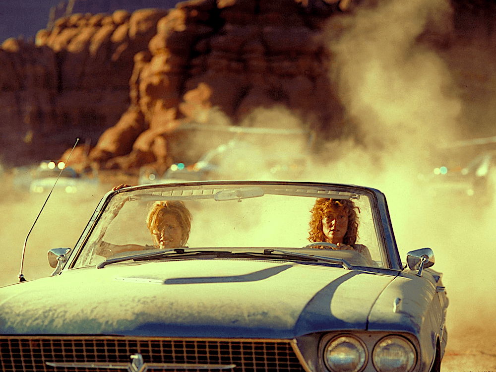 Thelma (Geena Davis. L) and Louise (Susan Sarandon), in “Thelma & Louise.” (MGM)