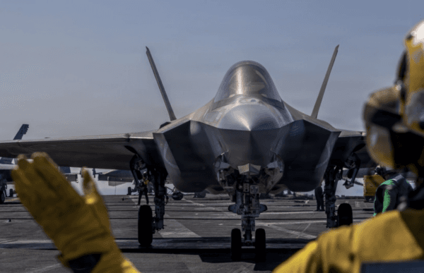 An F-35C Lightning II, attached to Marine Fighter Attack Squadron 314, prepares to launch from the flight deck of Nimitz-class aircraft carrier USS Abraham Lincoln (CVN 72) in the Arabian Sea, on Feb. 15, 2026. (Mass Communication Specialist Seaman Daniel Kimmelman/ U.S. Navy via DVIDS)