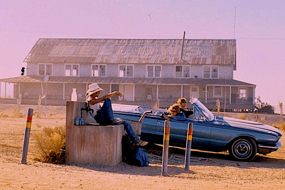 (L–R) J.D. (Brad Pitt), Thelma (Geena Davis), and Louise (Susan Sarandon), in “Thelma & Louise.” (MGM)