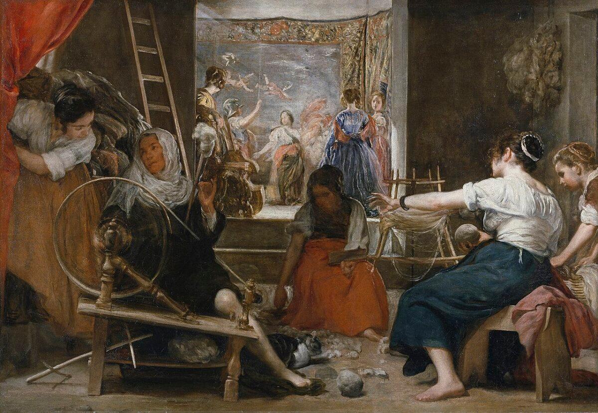 “The Spinners” or “The Fable of Arachne,” circa 1656, by Diego Velázquez. Oil on canvas; 87 5/8 inches by 114 3/4 inches. Prado Museum, Madrid. (Public Domain)