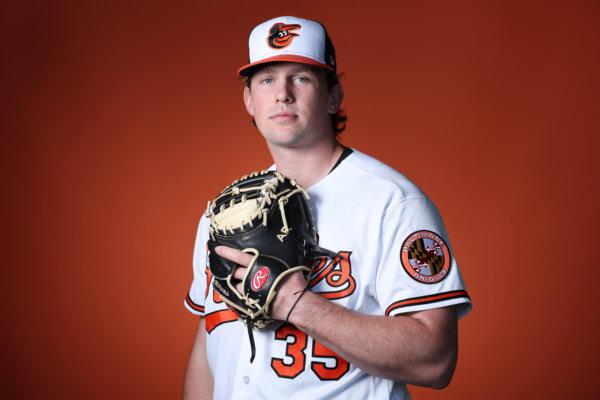 Adley Rutschman of the Baltimore Orioles at Ed Smith Stadium in Sarasota, Florida, on Feb. 18, 2026. (Chris Graythen/Getty Images)
