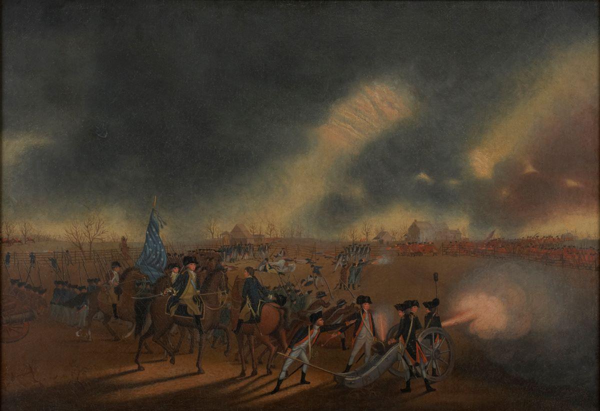 "The Battle of Princeton," 1782, by James Peale, depicts Washington and his headquarters flag. It was the first land combat for the Continental Marines. (Public Domain)