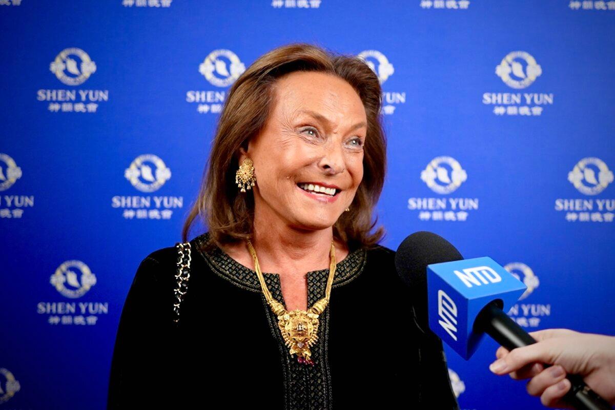 Princess Françoise Sturdza, founder and honorary president of the Heart for India Foundation, at the Shen Yun performance at the Théâtre de Beaulieu in Lausanne on Feb. 21, 2026. (NTD)
