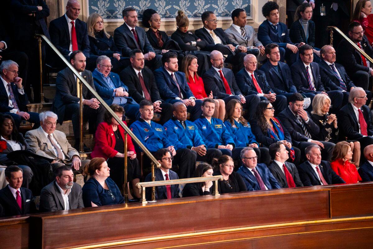 NASA Artemis II crew attends President Donald Trump's first State of the Union address during his second presidential term, in the House Chamber on Capitol Hill in Washington on Feb. 24, 2026. (Madalina Kilroy/The Epoch Times)