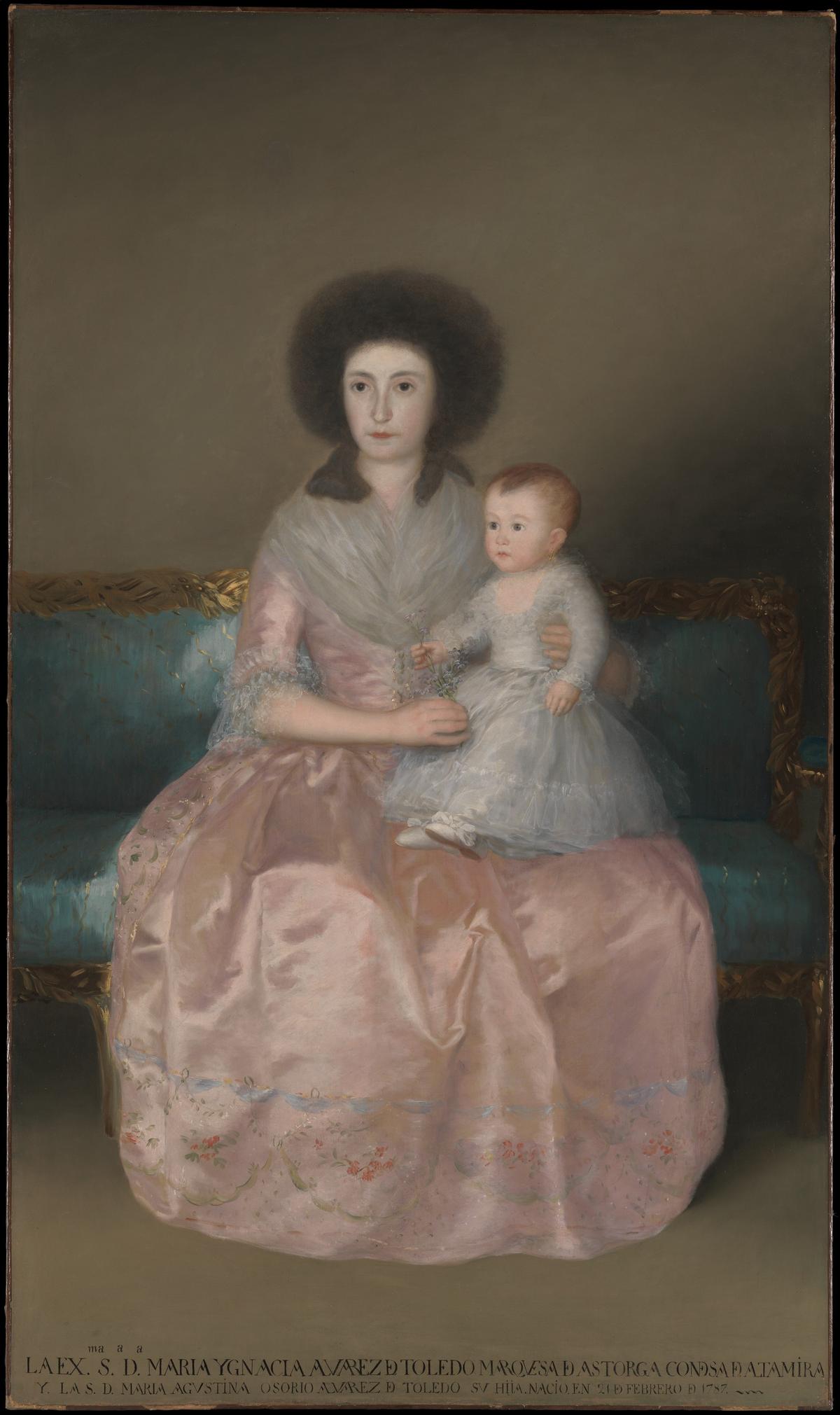 Portrait of Condesa de Altamira and her daughter, María Agustina, 1787–1788, by Goya. Oil on canvas; 76 3/4 inches by 45 1/4 inches. Metropolitan Museum of Art, New York City. (Public Domain)