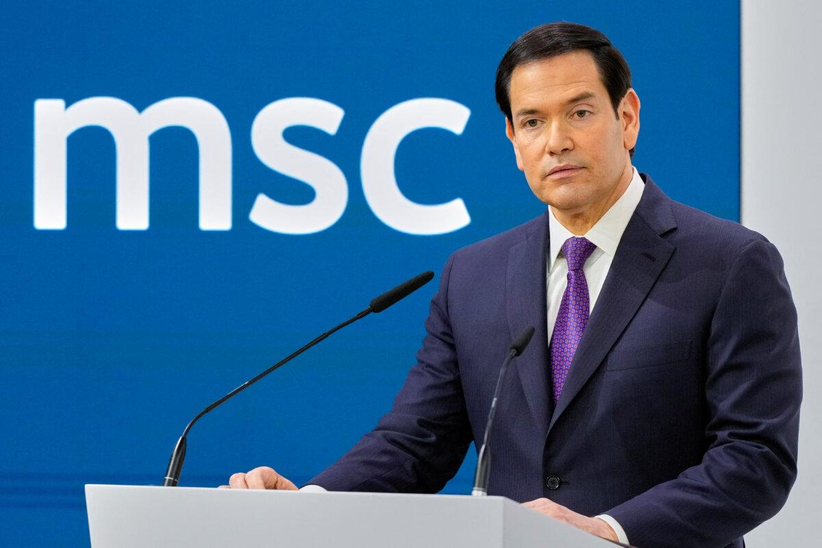 U.S. Secretary of State Marco Rubio speaks at the 62nd Munich Security Conference in Munich, Germany, on Feb. 14, 2026. (Alex Brandon/Pool/AFP via Getty Images)