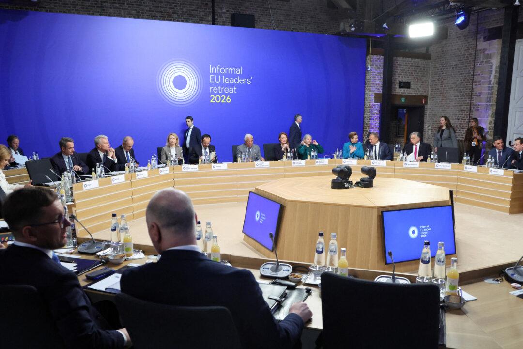European leaders take part in a meeting as they attend the Informal EU Leaders’ Retreat in Alden Biesen, Belgium, on Feb. 12, 2026. While US productivity has increased rapidly since 2019, productivity growth in the UK and eurozone has remained mostly stagnant, recent data shows. (Ludovic Marin/AFP via Getty Images)